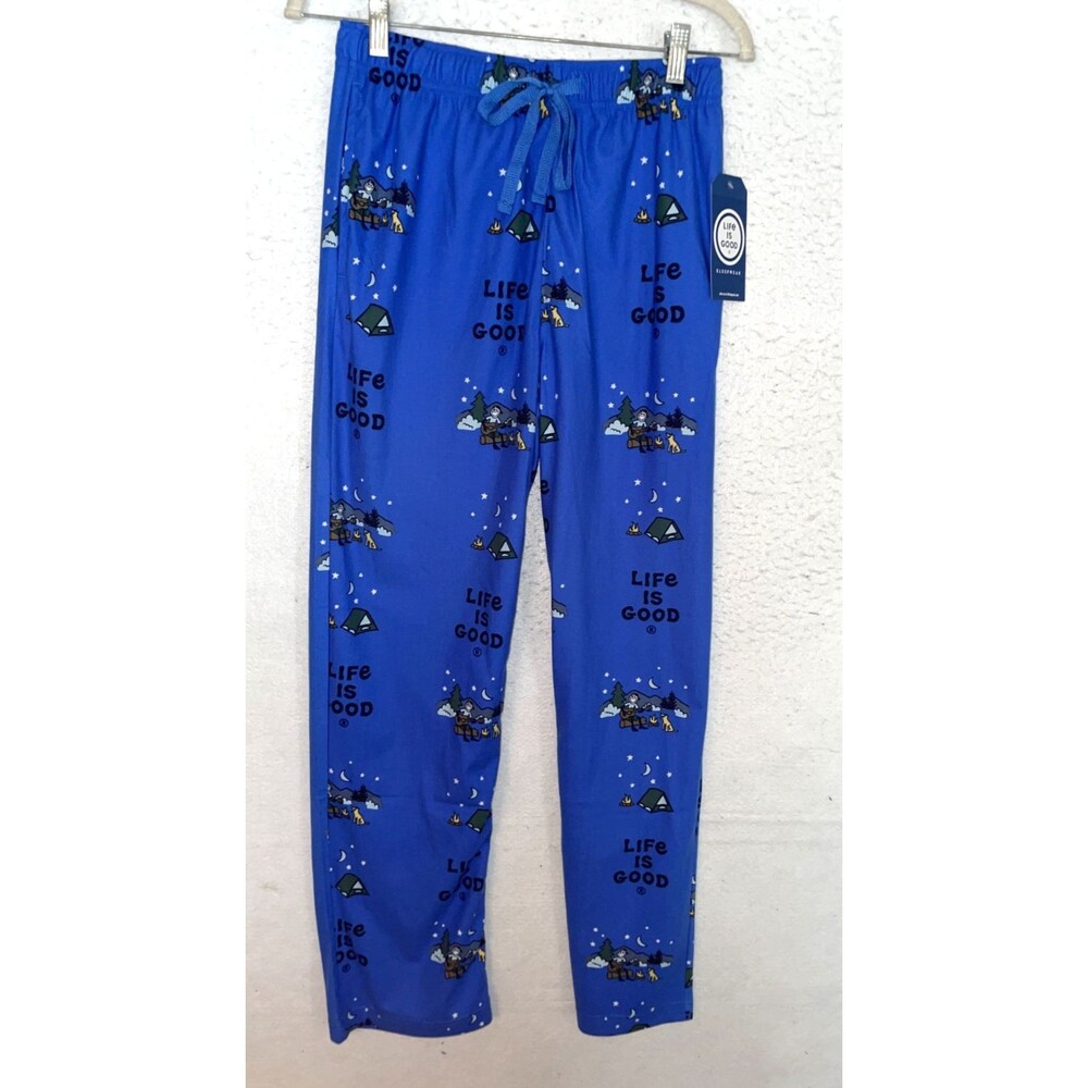 LIFE IS GOOD Mens S Pajama Pants Soft Fleece Lounge Jake Camping Pocket Blue NEW